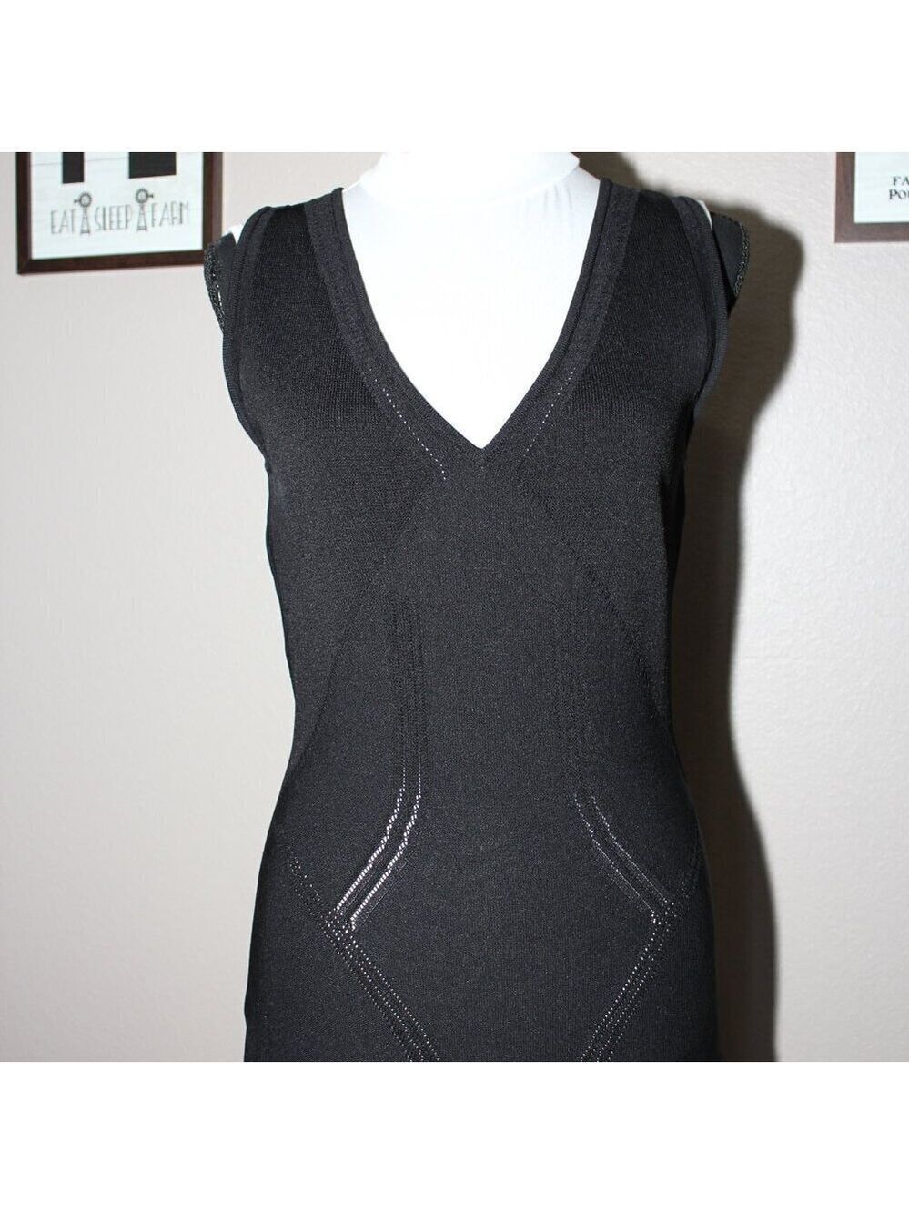 Leon Max Limited Edition Womens Black Knit Dress Dropped Waist Sleeveless Size M - Picture 2 of 12